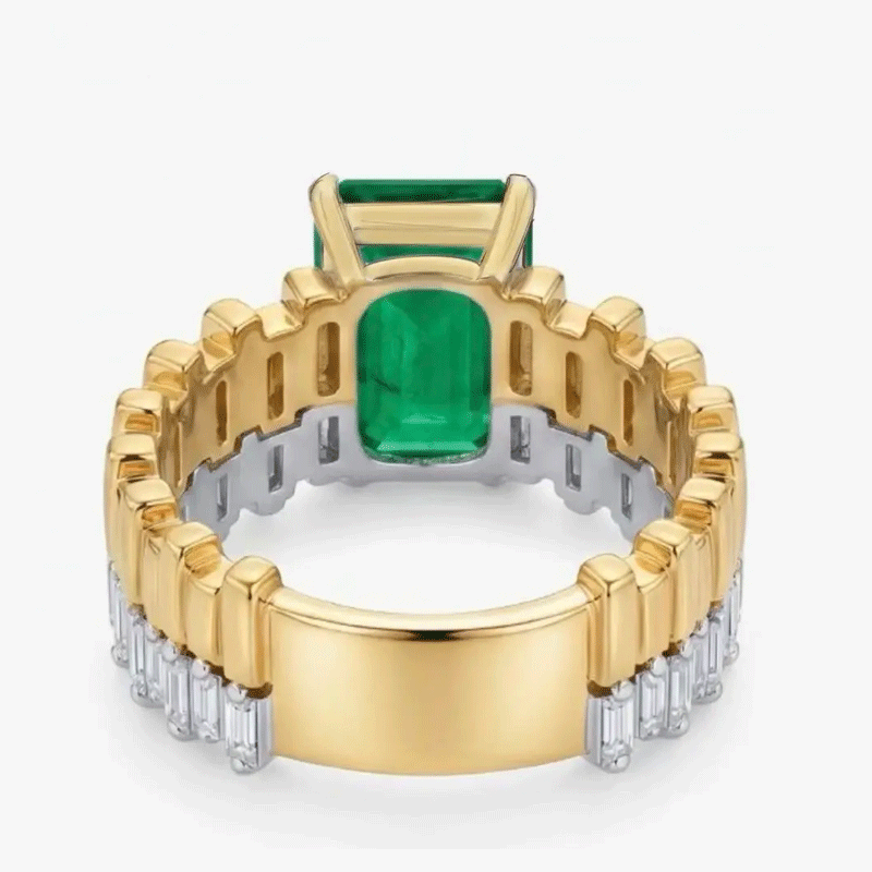 Original Design - 3ct Emerald Cut Emerald Sapphire Engagement Ring
