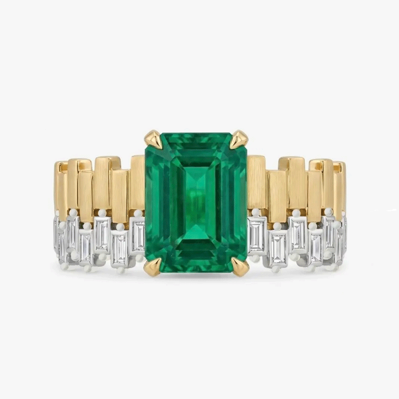 Original Design - 3ct Emerald Cut Emerald Sapphire Engagement Ring