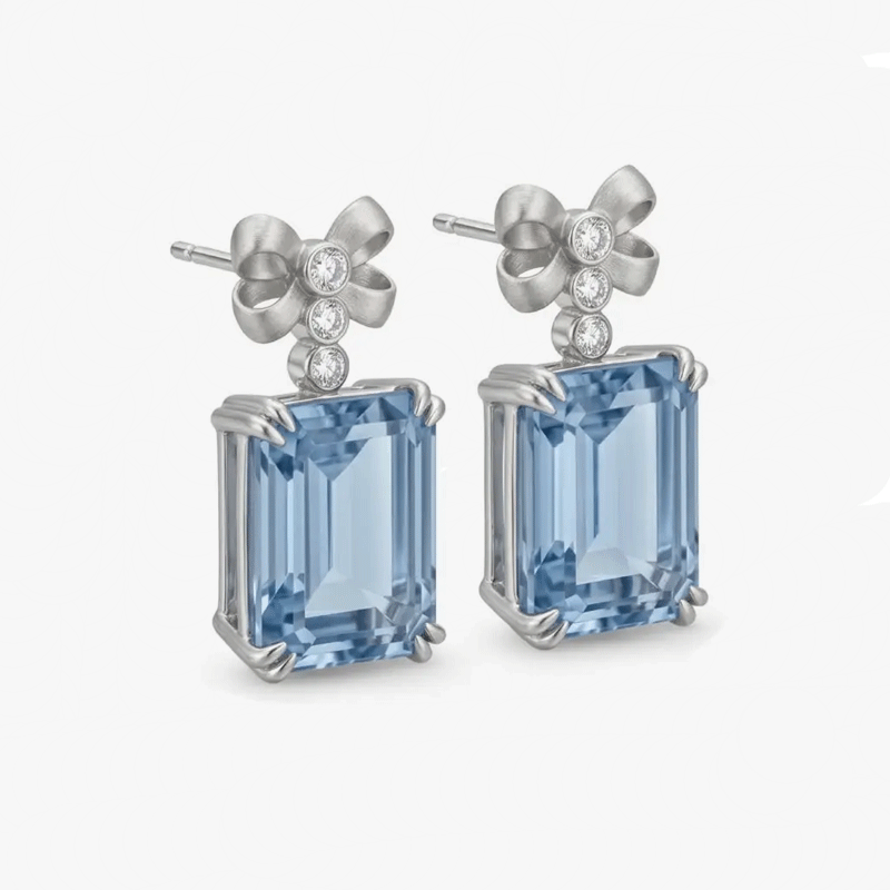 Original Design - Emerald Cut Aquamarine Sapphire Dangle Earrings
