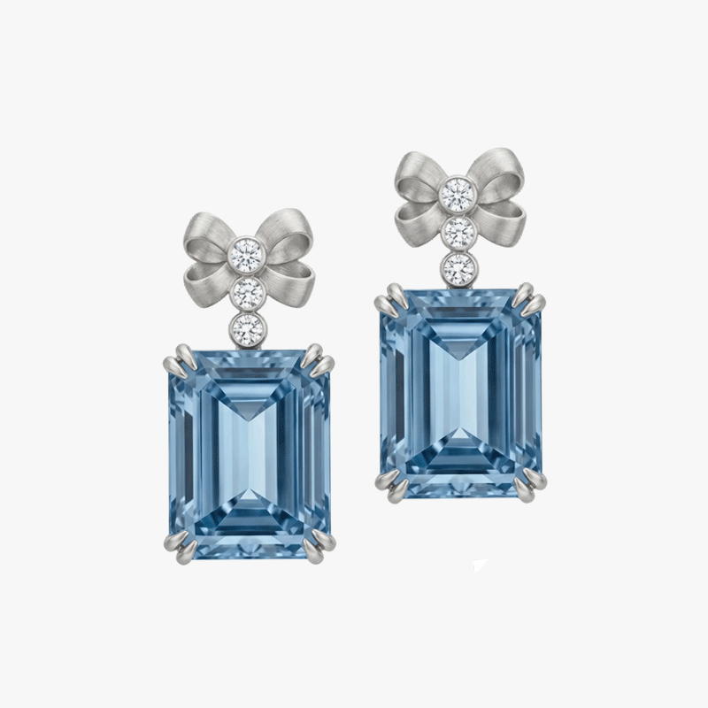 Original Design - Emerald Cut Aquamarine Sapphire Dangle Earrings