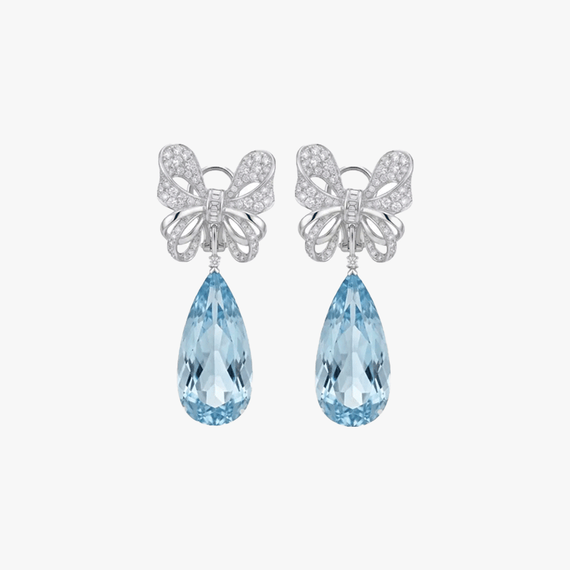 Original Design - Pear Cut Aquamarine Sapphire Butterfly Dangle Earrings