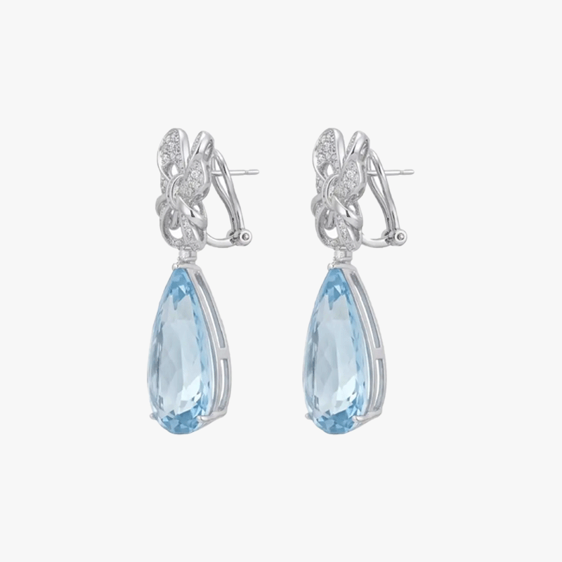 Original Design - Pear Cut Aquamarine Sapphire Butterfly Dangle Earrings