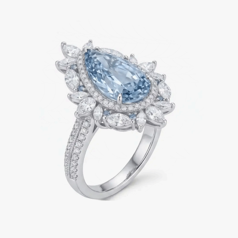 Original Design - 3ct Pear Cut Pink / Aquamarine Sapphire Engagement Ring