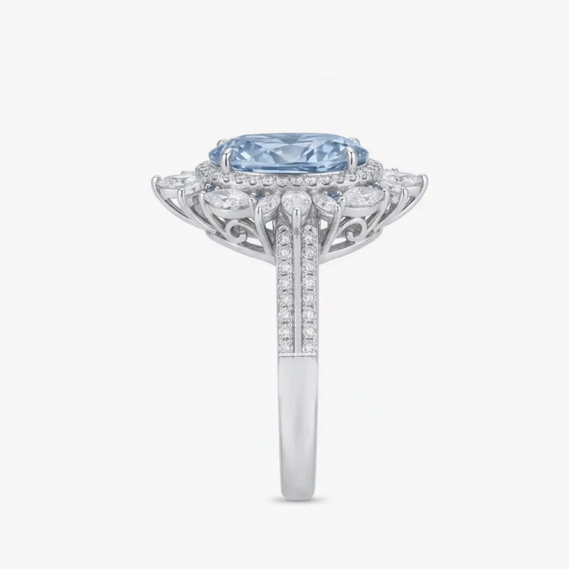 Original Design - 3ct Pear Cut Pink / Aquamarine Sapphire Engagement Ring