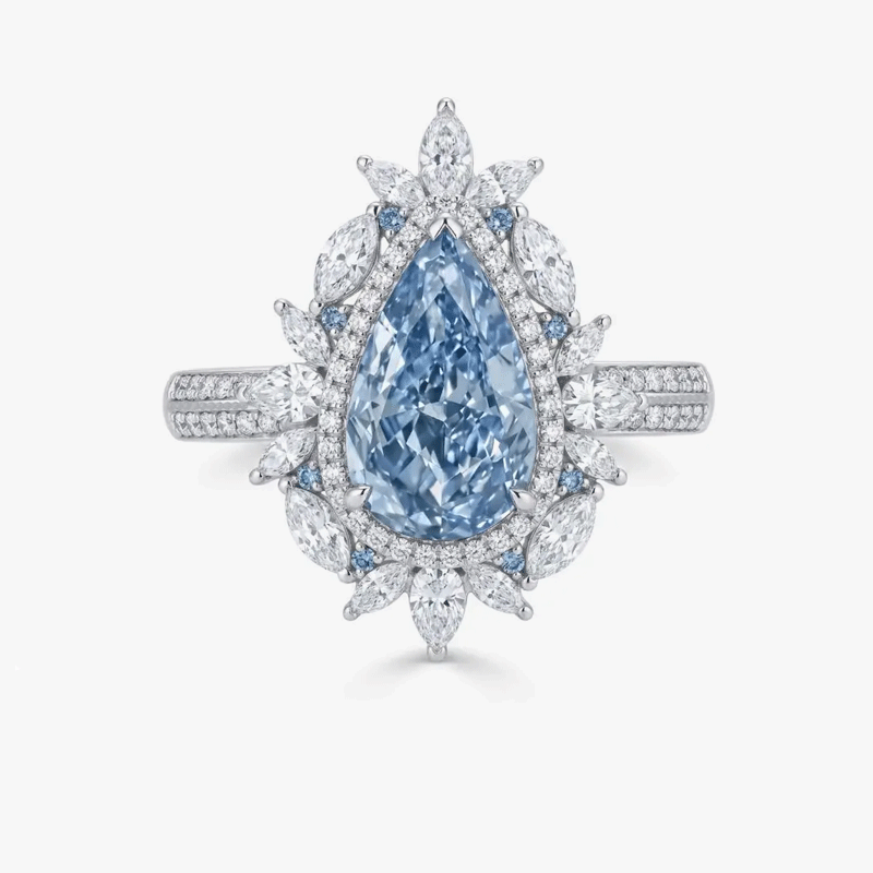 Original Design - 3ct Pear Cut Pink / Aquamarine Sapphire Engagement Ring