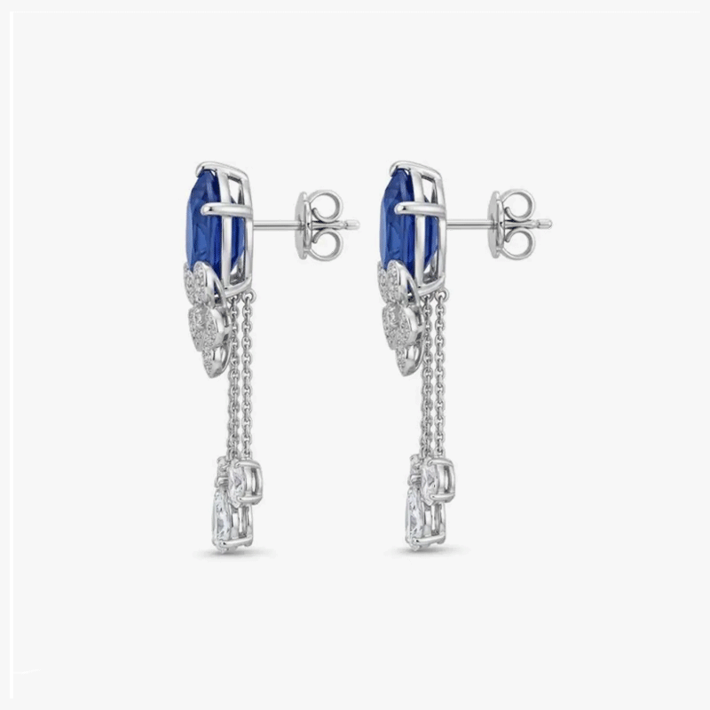 Original Design - 4.5ctw Cushion Cut  Blue Sapphire Dangle Earrings
