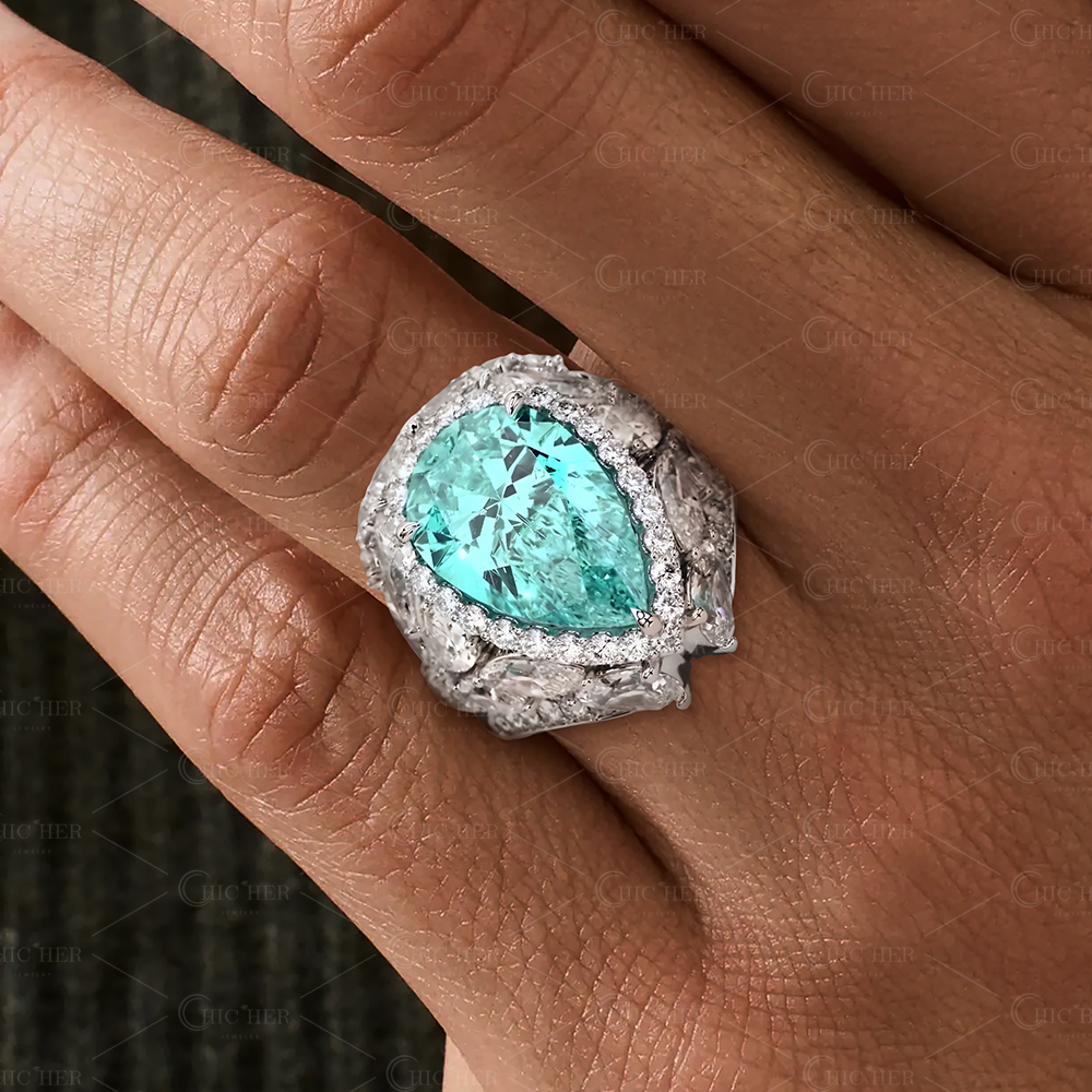 6ct Pear Cut Paraiba Men's Ring