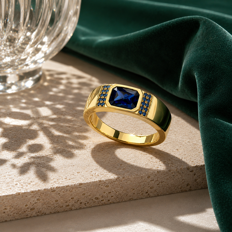 2ct Radiant Cut Blue Sapphire Men's Ring