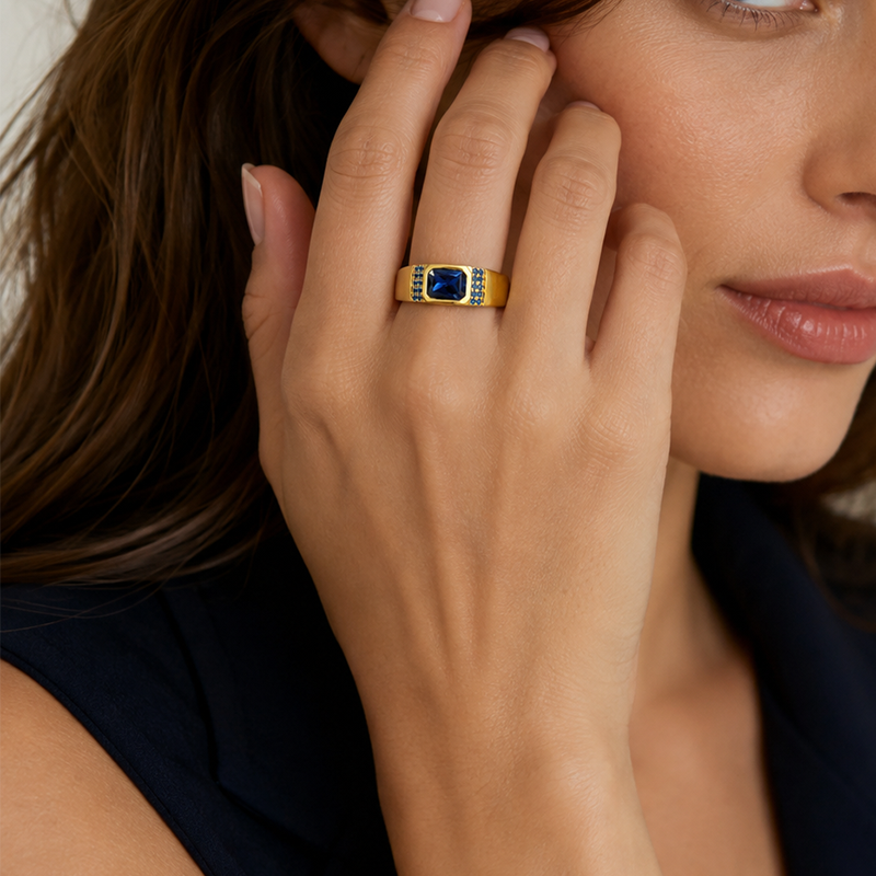 2ct Radiant Cut Blue Sapphire Men's Ring