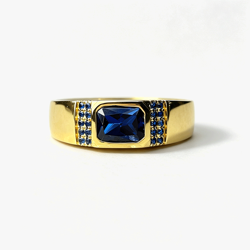 2ct Radiant Cut Blue Sapphire Men's Ring