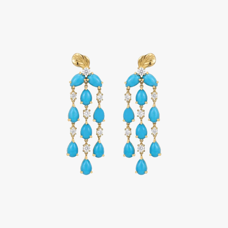 Original Design - Pear Cut Turquoise & White Sapphire Dangle Earrings
