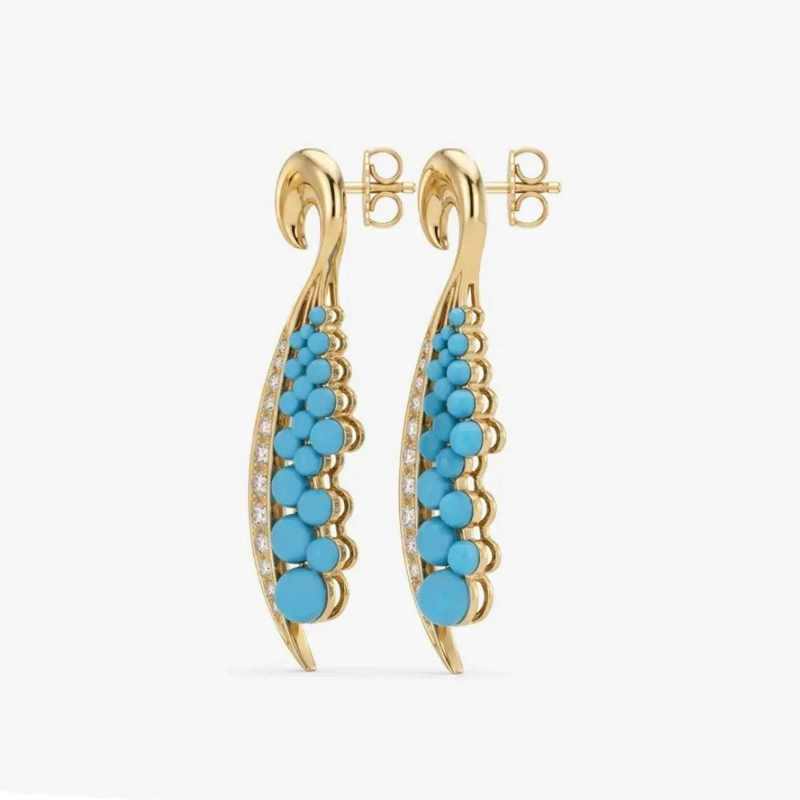 Original Design - Round Cut Turquoise & White Sapphire Dangle Earrings