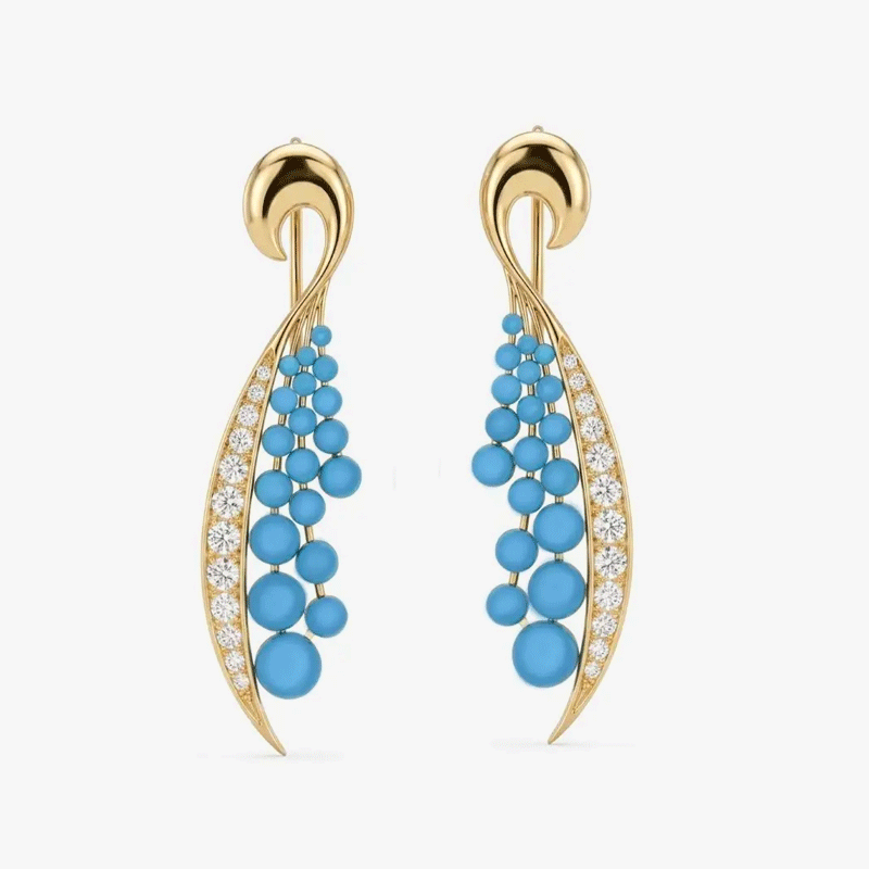 Original Design - Round Cut Turquoise & White Sapphire Dangle Earrings