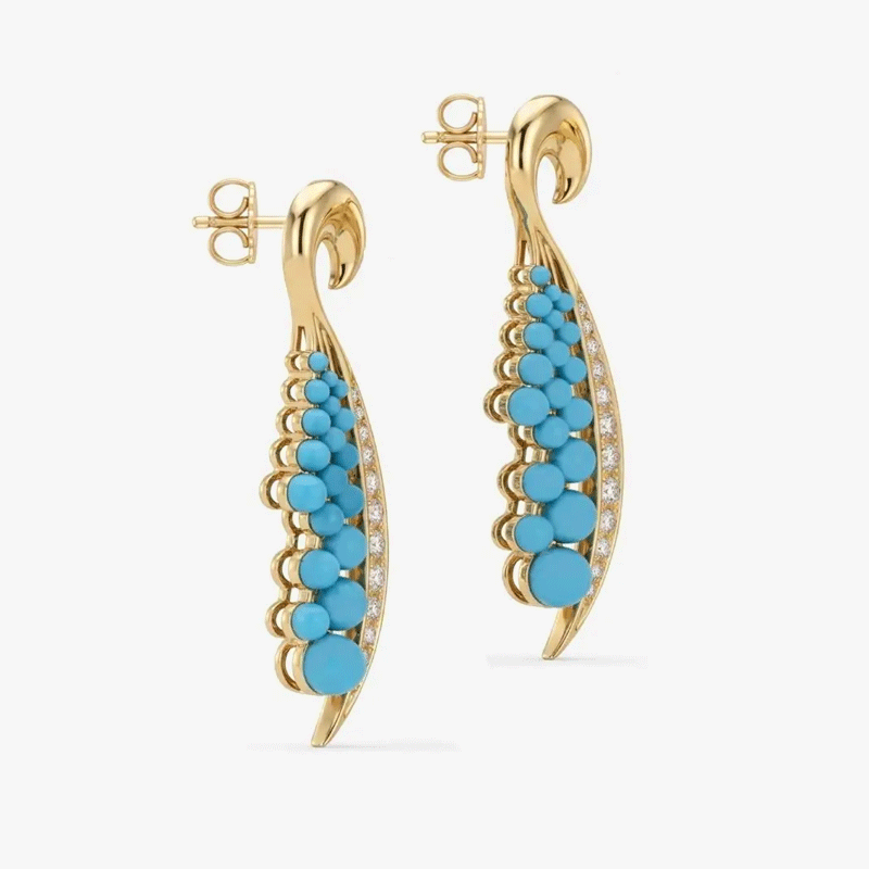 Original Design - Round Cut Turquoise & White Sapphire Dangle Earrings