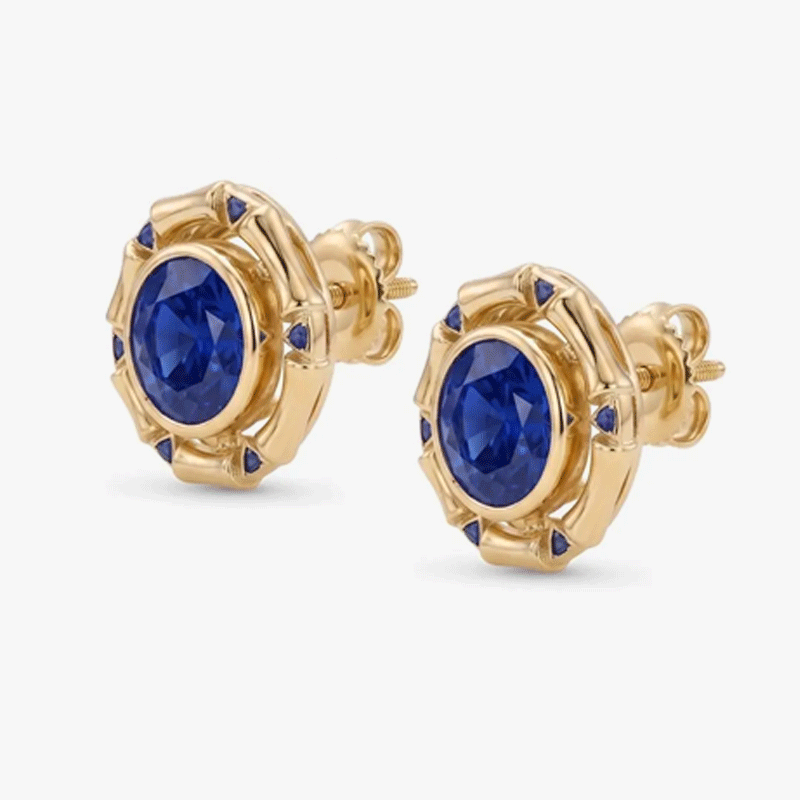 Original Design - 2ct Round Cut Blue Sapphire Studs Earrings