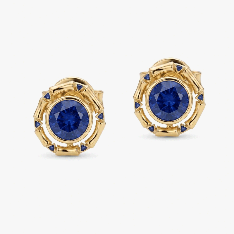Original Design - 2ct Round Cut Blue Sapphire Studs Earrings