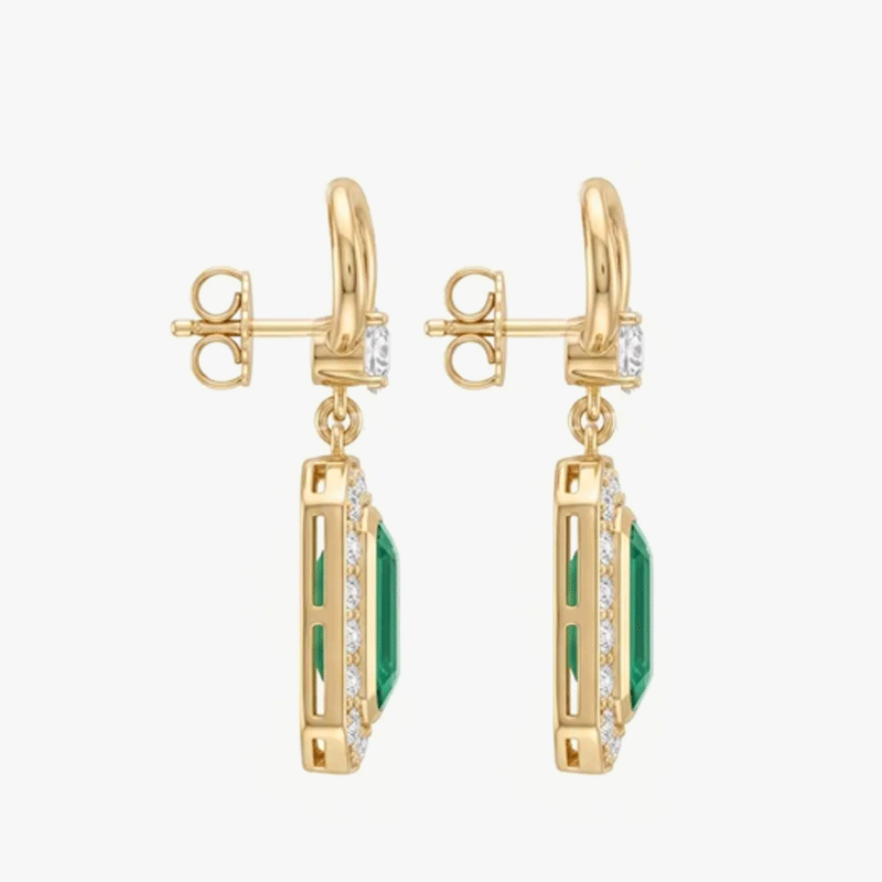 Original Design - Emerald Cut Emerald Sapphire Dangle Earrings