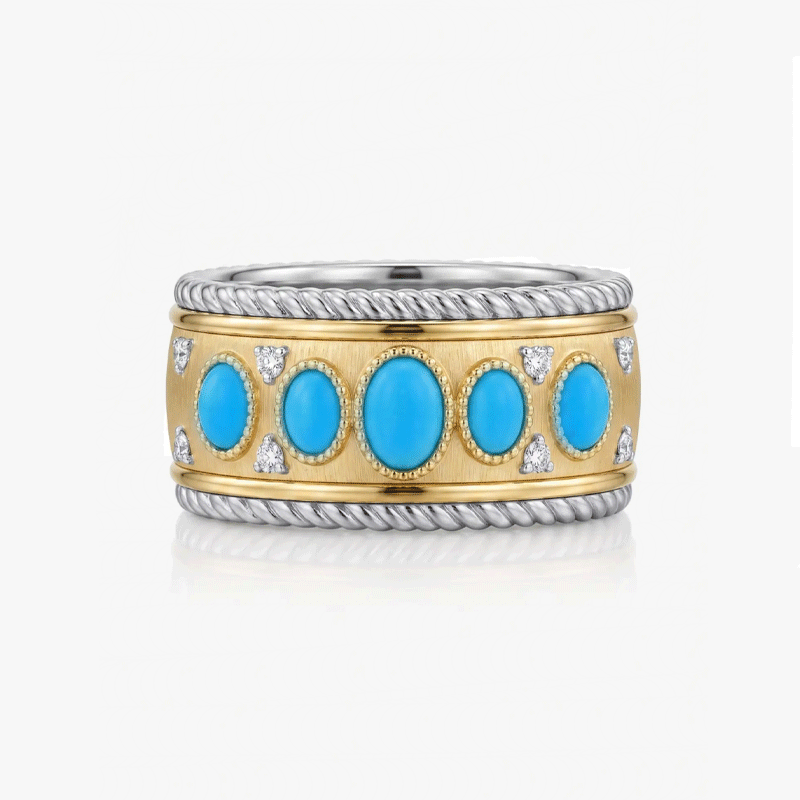 Original Design - Oval Cut Turquoise Wedding Band