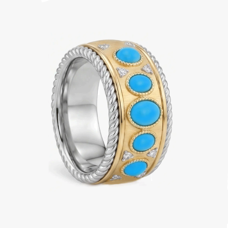 Original Design - Oval Cut Turquoise Wedding Band