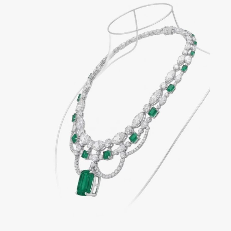 Original Design - Fashion Emerald & White Sapphire Necklace