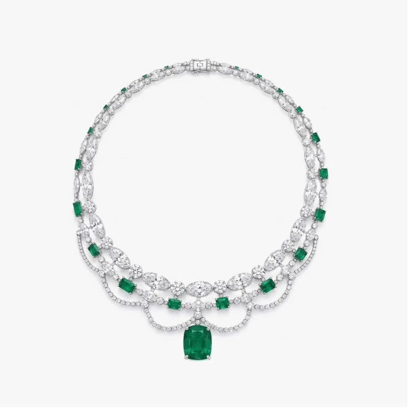 Original Design - Fashion Emerald & White Sapphire Necklace