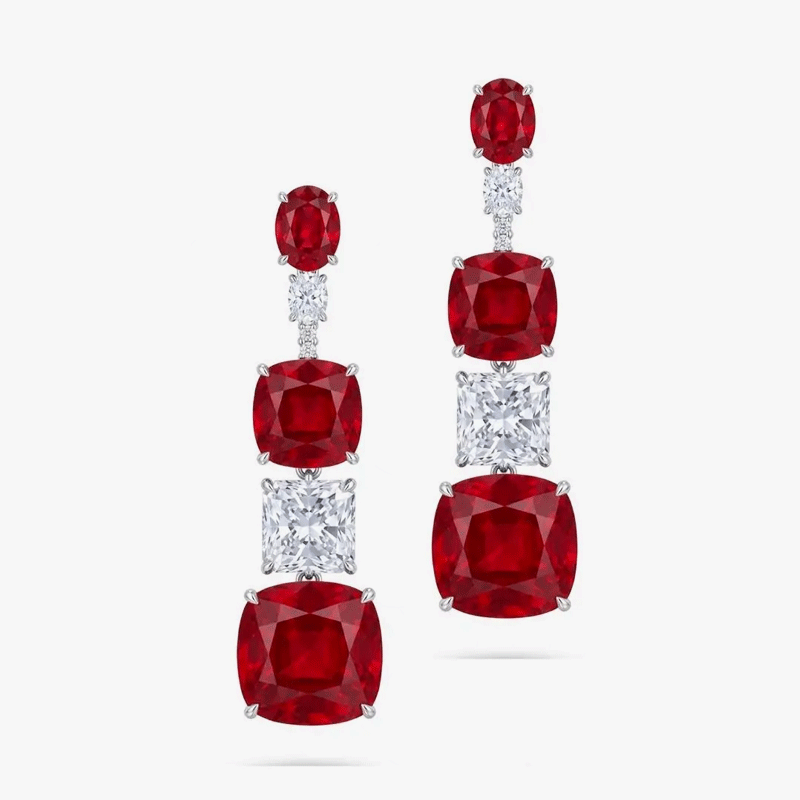 Original Design - Fashion Ruby & White Sapphire Dangle Earrings