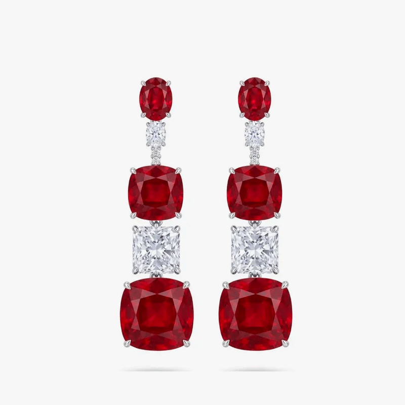 Original Design - Fashion Ruby & White Sapphire Dangle Earrings