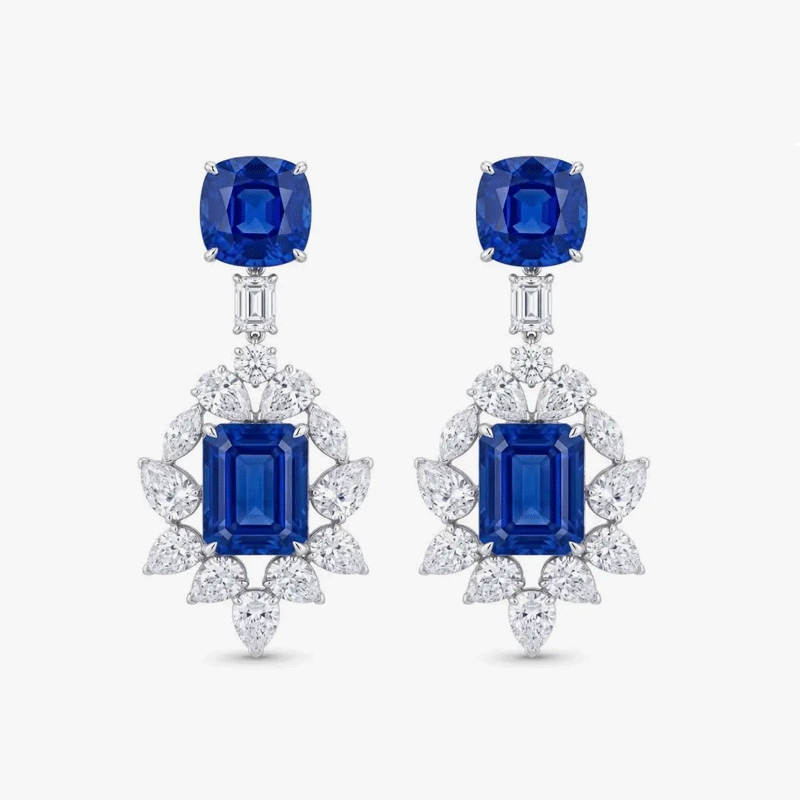 Original Design - Fashion Blue & White Sapphire Dangle Earrings