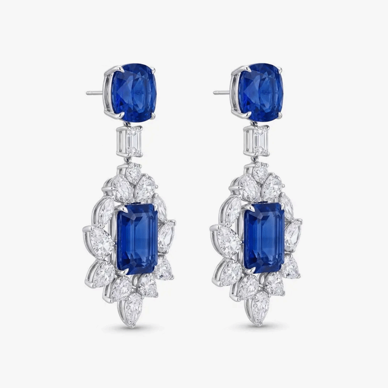 Original Design - Fashion Blue & White Sapphire Dangle Earrings