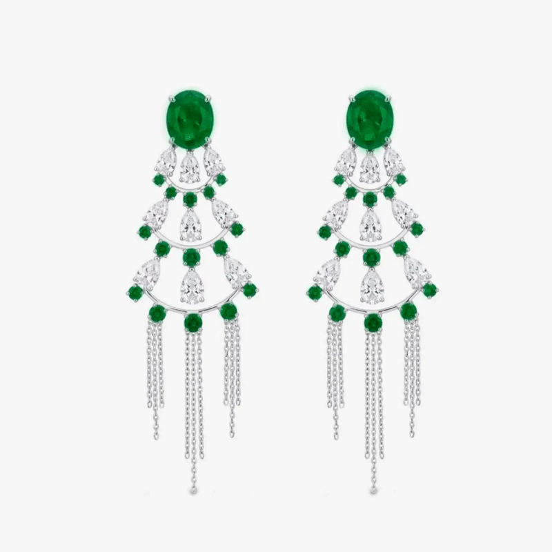 Original Design - Fashion Emerald & White Sapphire Dangle Earrings