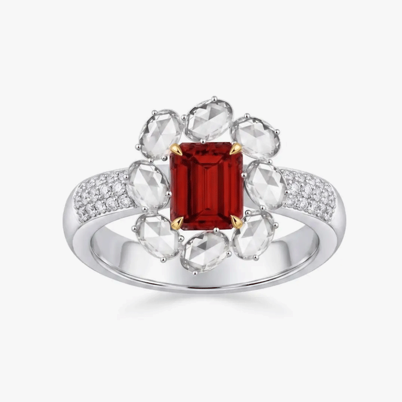 Original Design - 4ct Emerald Cut Ruby Sapphire Engagement Ring