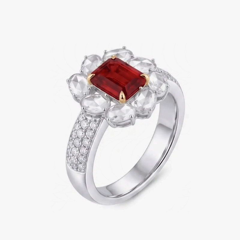 Original Design - 4ct Emerald Cut Ruby Sapphire Engagement Ring
