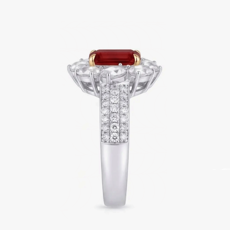 Original Design - 4ct Emerald Cut Ruby Sapphire Engagement Ring