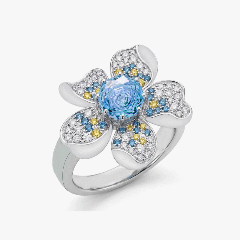 Original Design - Rose Cut Aquamarine Sapphire Flowers Engagement Ring