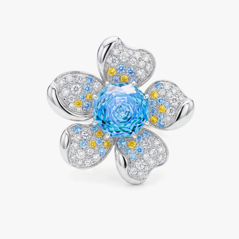 Original Design - Rose Cut Aquamarine Sapphire Flowers Engagement Ring