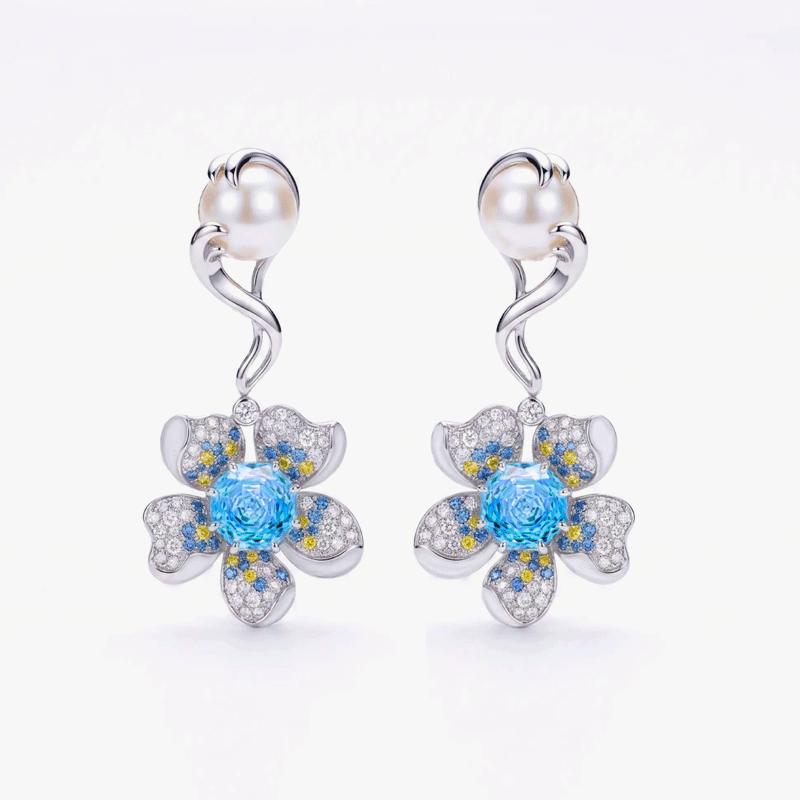 Original Design - Rose Cut Aquamarine Sapphire & Fresh Water Pearl Dangle Earrings