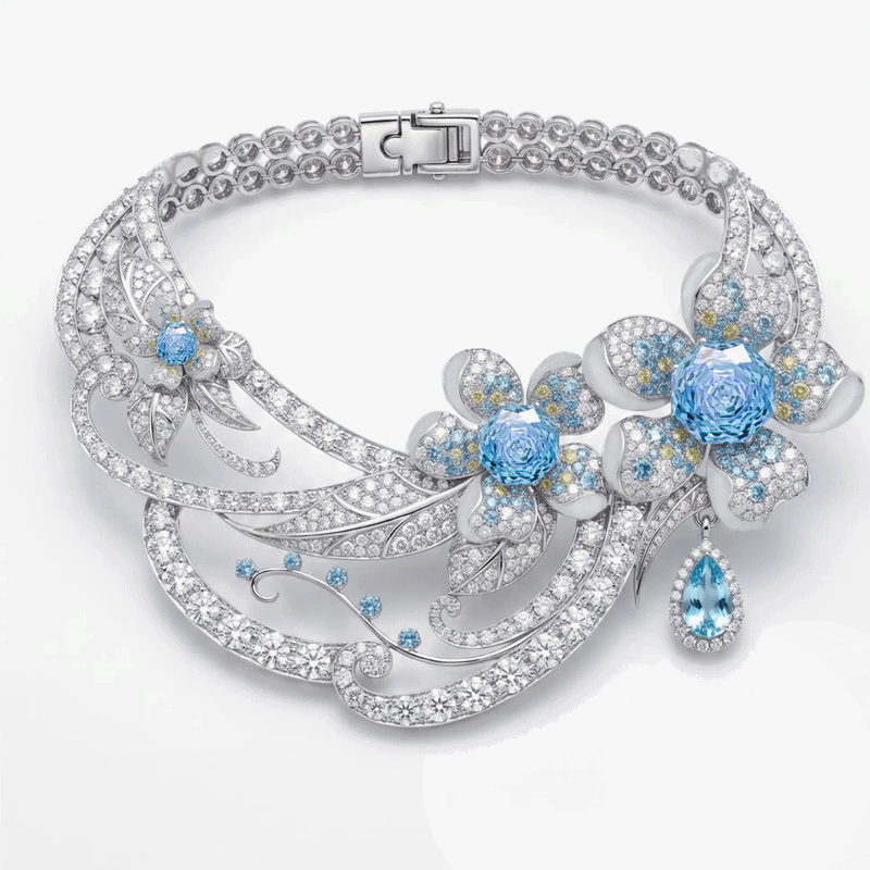 Original Design - Rose Cut Aquamarine Sapphire Flowers Necklace