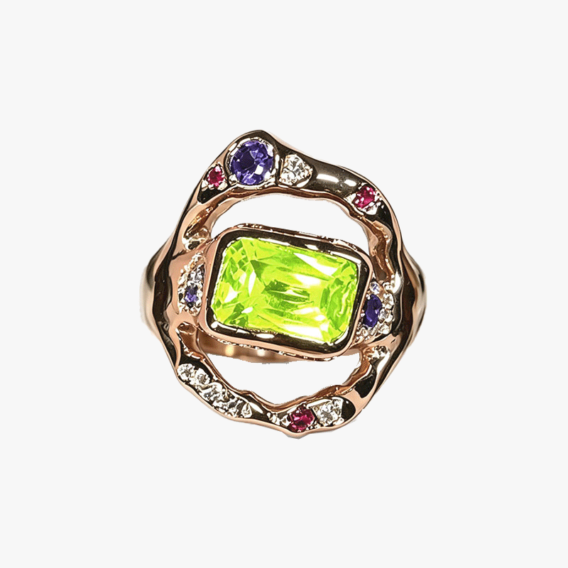 3.25ct Emerald Cut Apple Green Sapphire Multicolor Setting Cocktail Ring