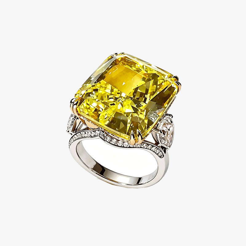 3.5ct Cushion Cut Yellow Sapphire Two Tone Pave Set Cocktail Ring
