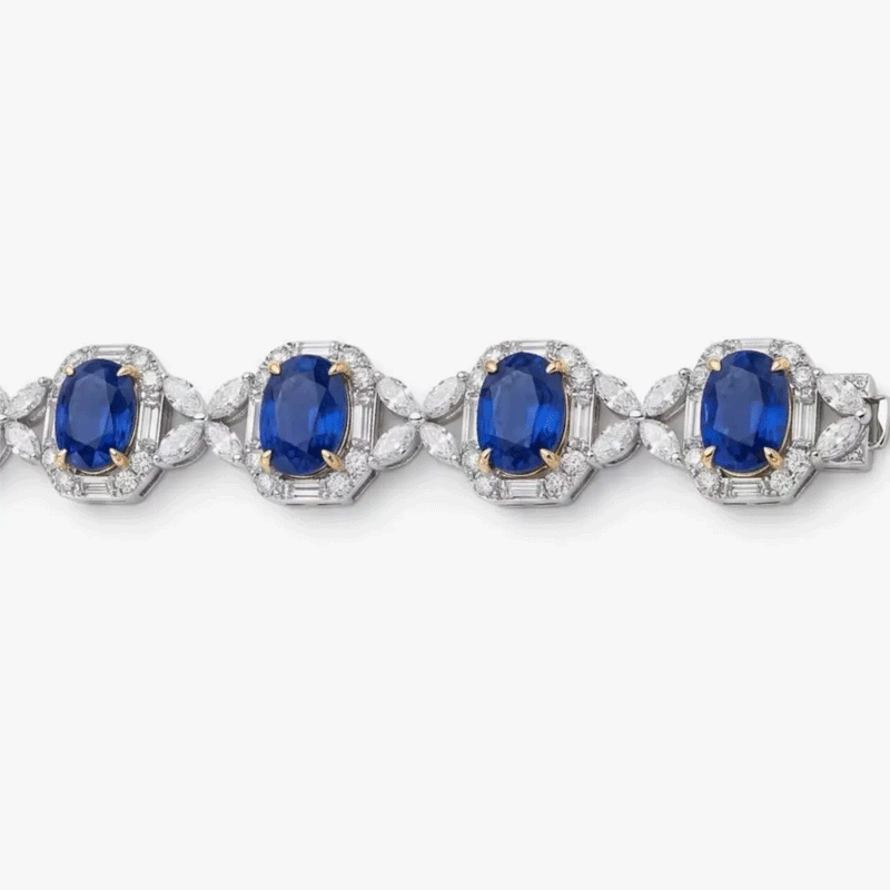 Original Design - 2ct Oval Cut Blue Sapphire & White Moissanite Bracelet