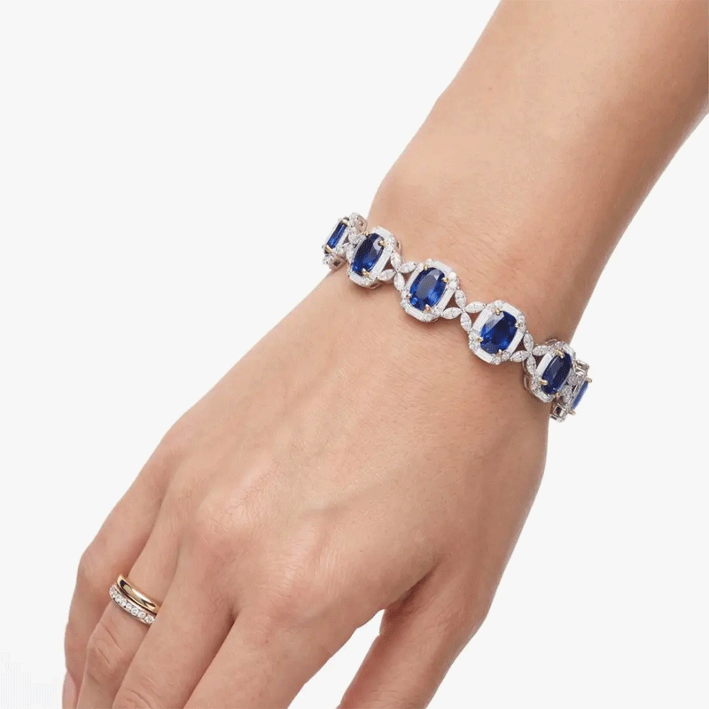 Original Design - 2ct Oval Cut Blue Sapphire & White Moissanite Bracelet