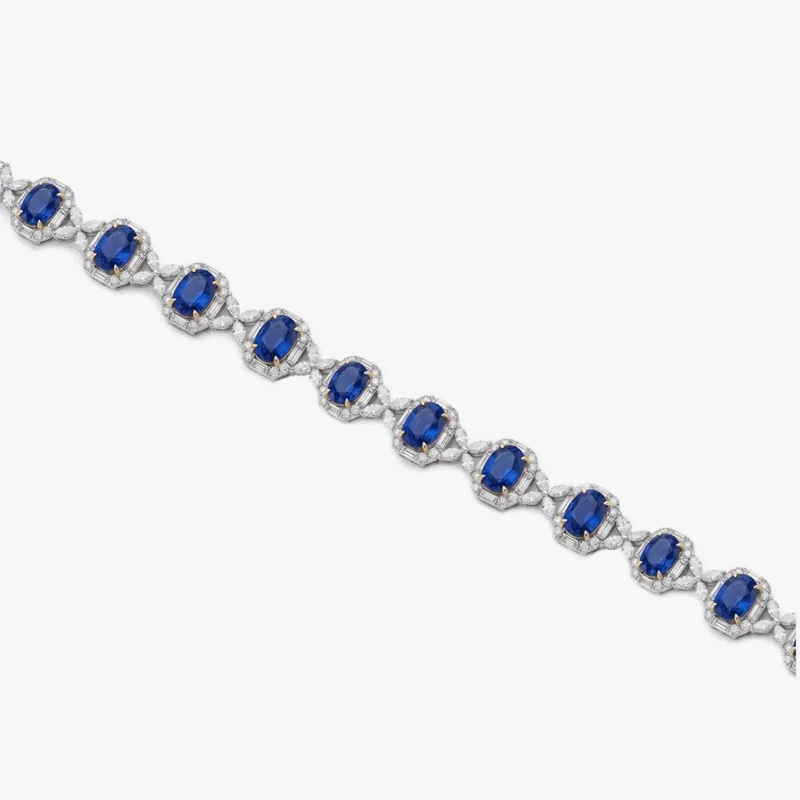 Original Design - 2ct Oval Cut Blue Sapphire & White Moissanite Bracelet