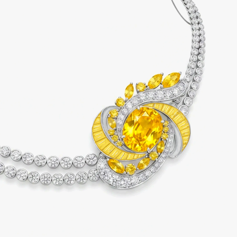 Original Design -  Oval Cut Yellow Sapphire & Round Cut White Moissanite Necklace