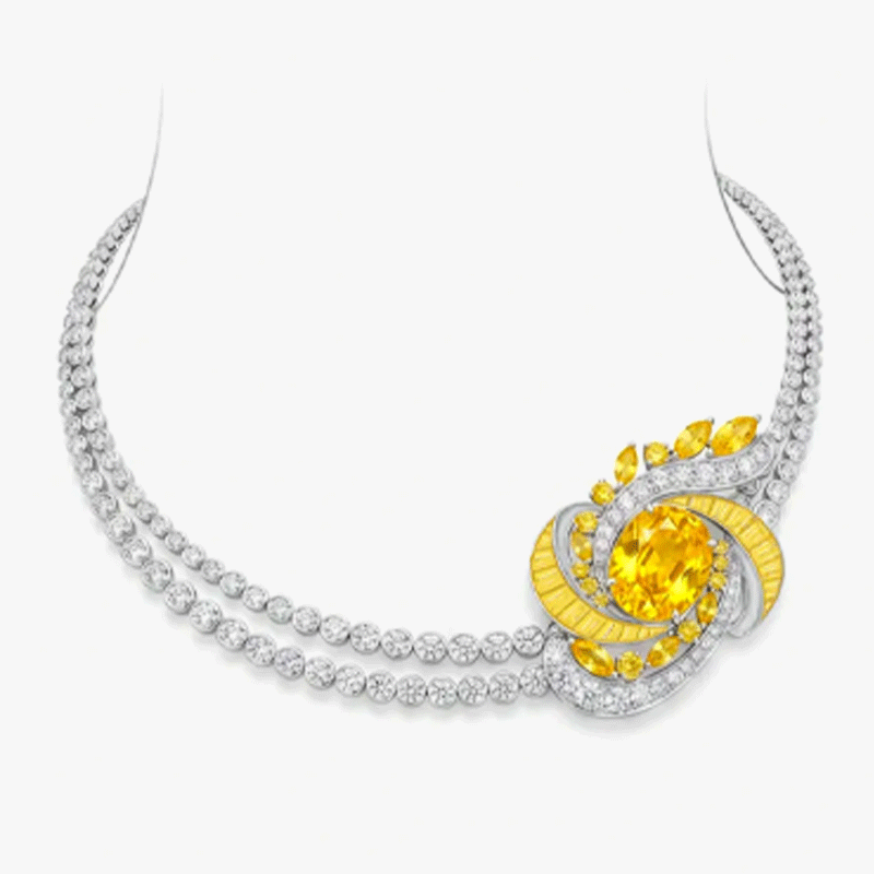 Original Design -  Oval Cut Yellow Sapphire & Round Cut White Moissanite Necklace