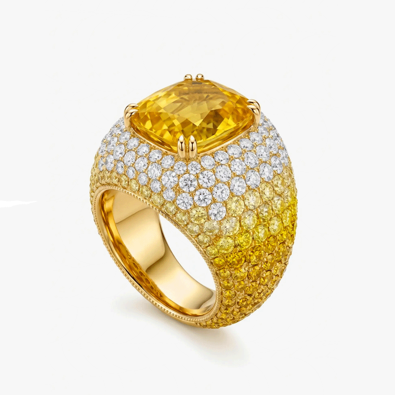 Original Design - 3.5ct Cushion Cut Yellow Sapphire & White Sapphire Engagement Ring