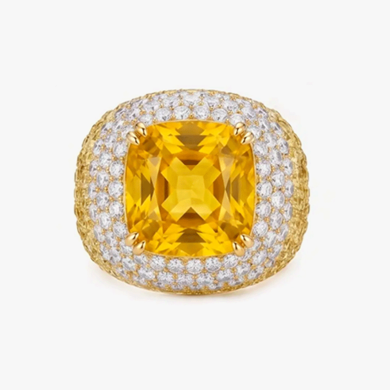 Original Design - 3.5ct Cushion Cut Yellow Sapphire & White Sapphire Engagement Ring