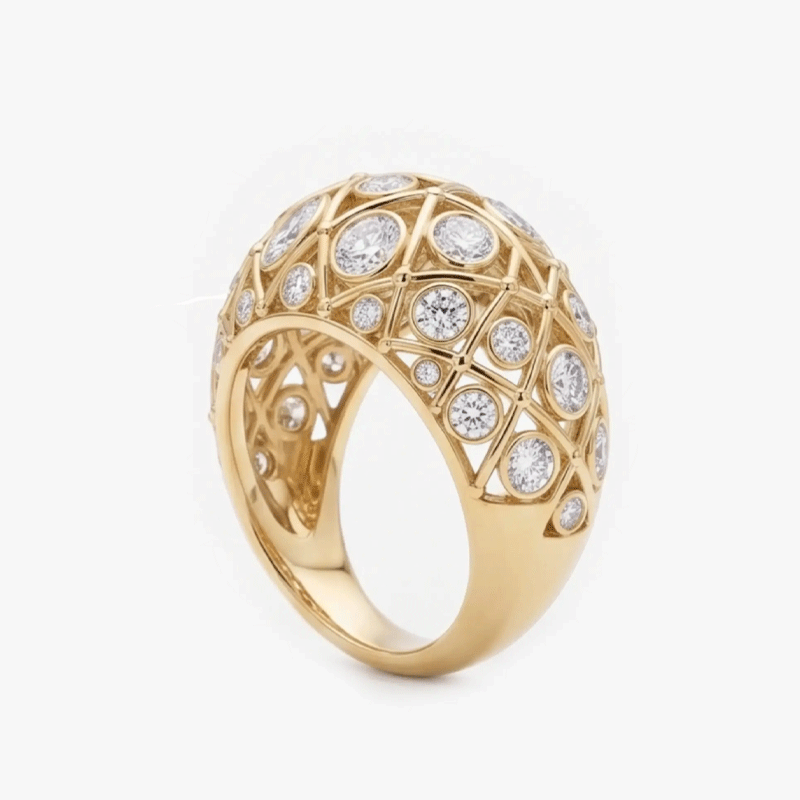 Original Design - Round Cut Moissanite Hollow Wedding Band