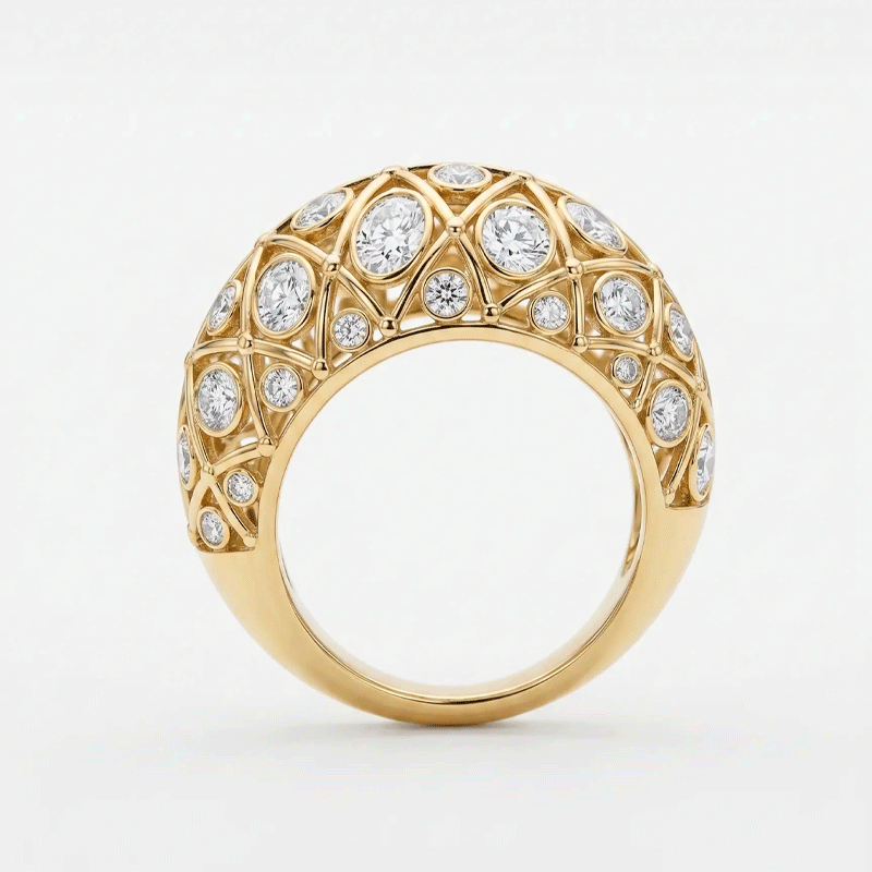 Original Design - Round Cut Moissanite Hollow Wedding Band