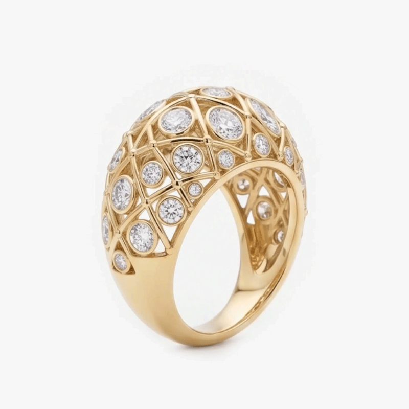Original Design - Round Cut Moissanite Hollow Wedding Band