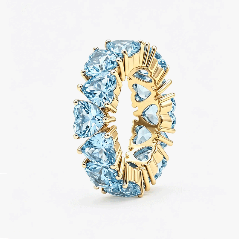 Love Heart Cut Aquamarine Sapphire Eternity Band (2 Color Options)